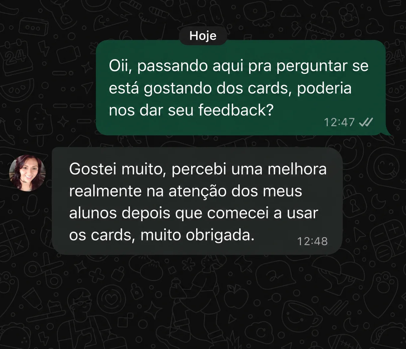 Depoimento real: cliente elogia os cards de Biologia